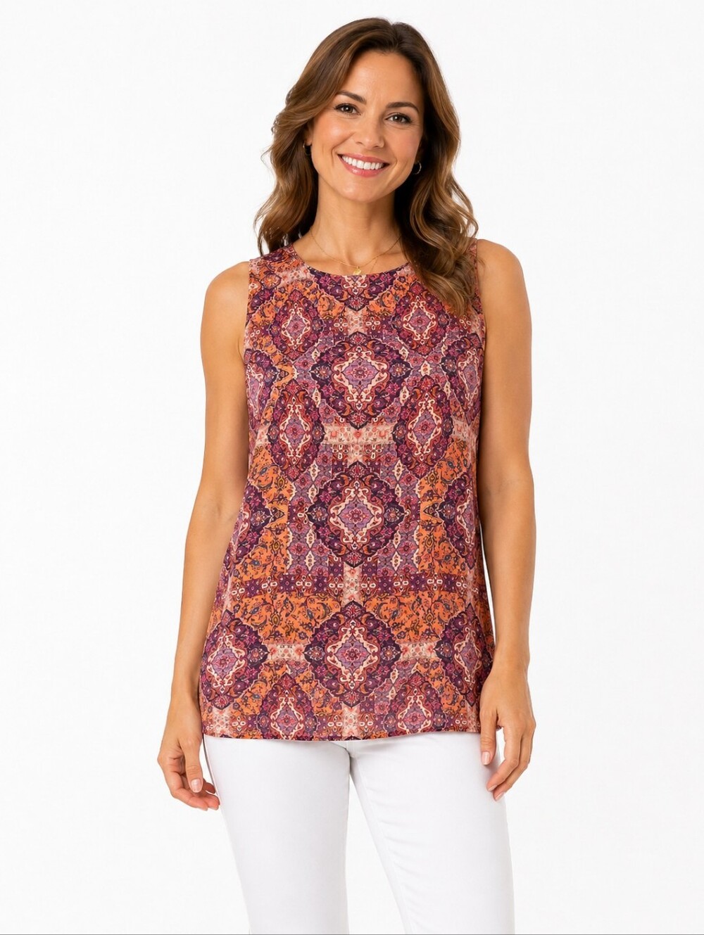 Tabitha Webb Sleeveless Paisley Blouse Orange Purple Lined Size Medium